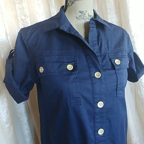 Ellen Tracy Nautical Navy Button Shirt Dress - Picture 2 of 7